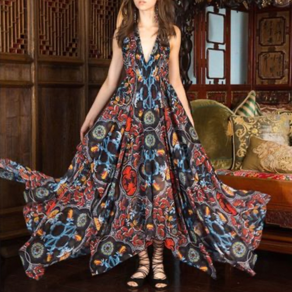 Alice + Olivia Kora Printed Goddess Handkerchief Dress - 12 - Picture 4 of 16